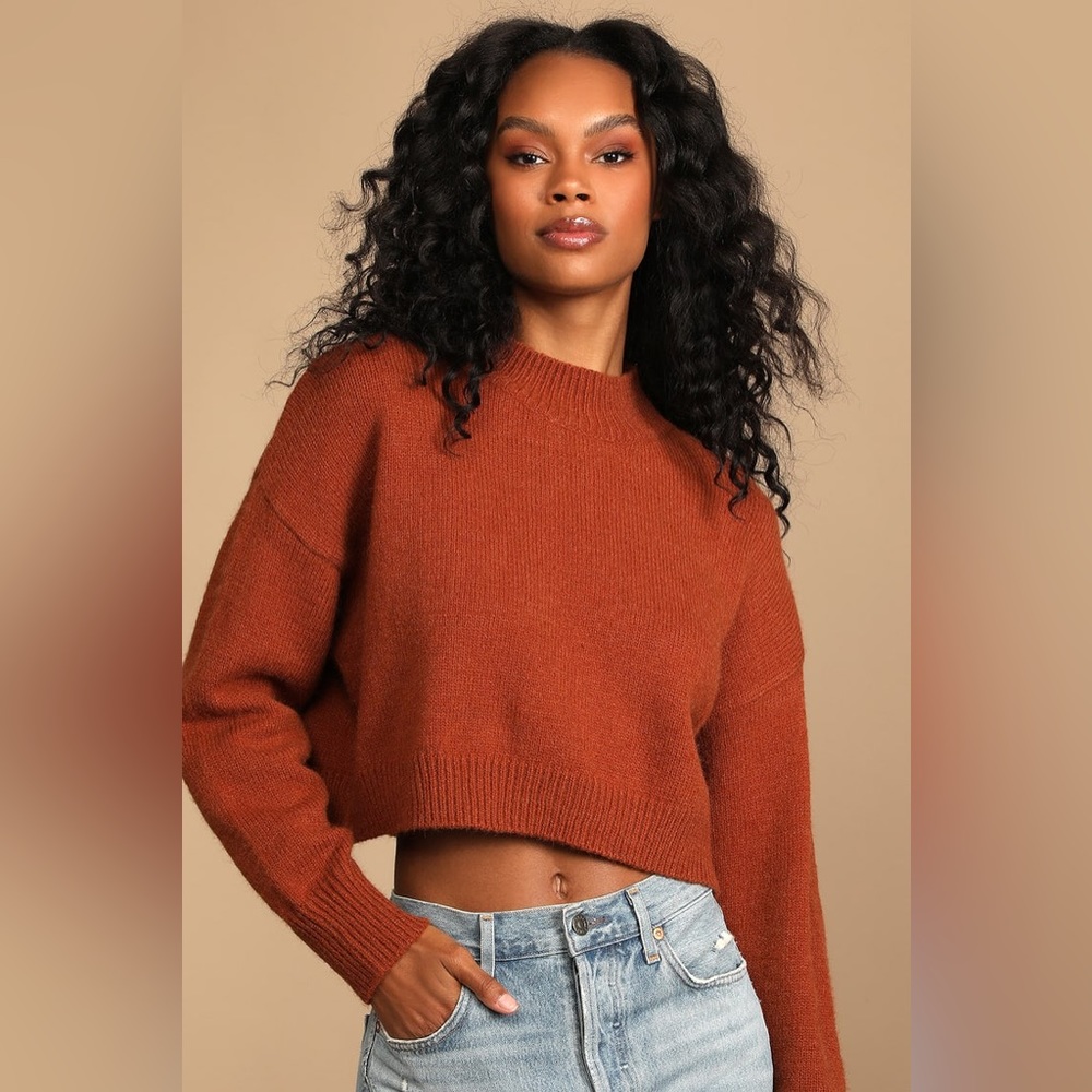 Lulu’s Parkside Views Rust Orange Cropped Sweater